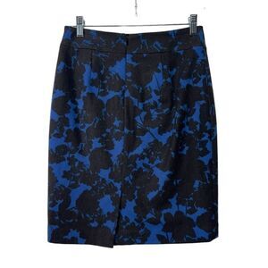 Talbots Sz 2P 88% Wool Fleece Blue Floral straight  pencil skirt